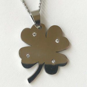 Shamrock Necklace Crystal Stainless Steel 18" Irish Celtic Luck St. Patricks Day
